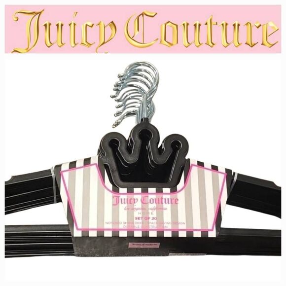 Juicy Couture Notched Shoulder Space Saving Crown Top Set of 20 Hangers- Black - Picture 1 of 12